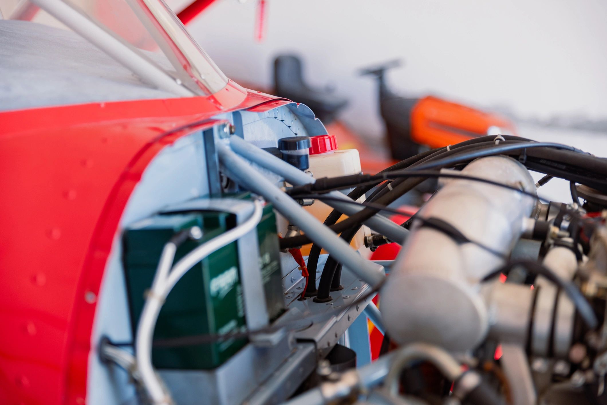 Close-up of vintage engine bay ignition components